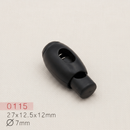 Baycar 0115 Oval Siyah Stoper, 27 × 12,5 × 12 mm, Ø 7 mm kordon geçişi