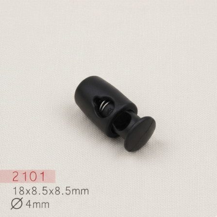 Baycar 2101 Mini Silindirik Siyah Stoper, 18 × 8,5 × 8,5 mm, Ø 4 mm kordon geçişi