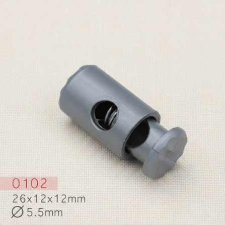 Baycar 0102 Dokulu Başlıklı Gri Stoper, 26 × 12 × 12 mm, Ø 5,5 mm kordon geçişi