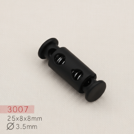 Baycar 3007 Çift Başlıklı Siyah Stoper, 25 × 8 × 8 mm, Ø 3,5 mm kordon geçişi