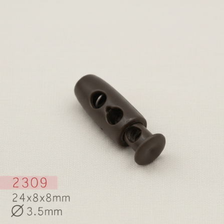 Baycar 2309 İnce Silindirik Kahverengi Stoper, 24 × 8 × 8 mm, Ø 3,5 mm kordon geçişi