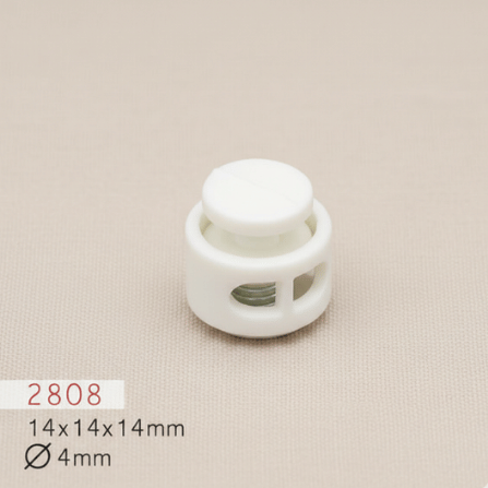 Baycar 2808 Kısa Yuvarlak Beyaz Stoper, 14 × 14 × 14 mm, Ø 4 mm kordon geçişi