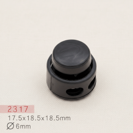 Baycar 2317 Geniş Yuvarlak Siyah Stoper, 17,5 × 18,5 × 18,5 mm, Ø 6 mm kordon geçişi