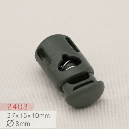 Baycar 2403 Geniş Geçişli Haki Stoper, 27 × 15 × 10 mm, Ø 8 mm kordon geçişi