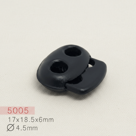 Baycar 5005 Kompakt Fasulye Siyah Stoper, 17 × 18,5 × 6 mm, Ø 4,5 mm kordon geçişi