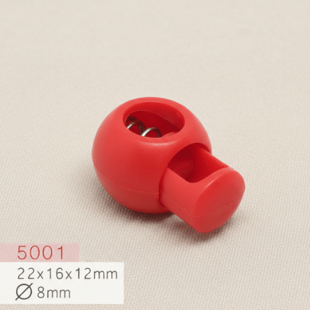 Baycar 5001 Küresel Kırmızı Stoper, 22 × 16 × 12 mm, Ø 8 mm kordon geçişi