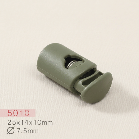 Baycar 5010 Yassı Haki Stoper, 25 × 14 × 10 mm, Ø 7,5 mm kordon geçişi