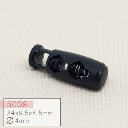 Baycar 5008 İnce Dokulu Siyah Stoper, 24 × 8,5 × 8,5 mm, Ø 4 mm kordon geçişi