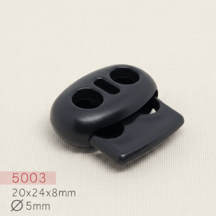 Baycar 5003 Geniş Oval Siyah Stoper, 20 × 24 × 8 mm, Ø 5 mm kordon geçişi