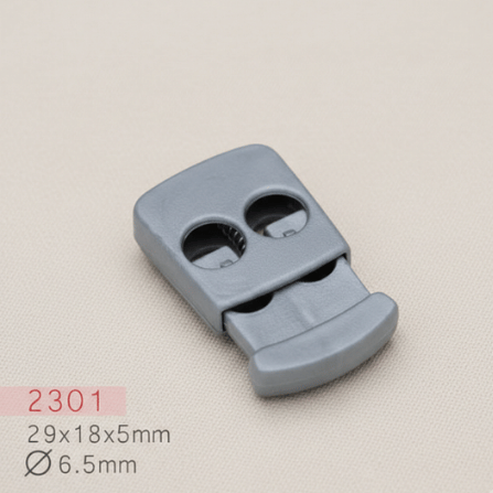 Baycar 2301 Çift Girişli Gri Stoper, 29 × 18 × 5 mm, Ø 6,5 mm kordon geçişi