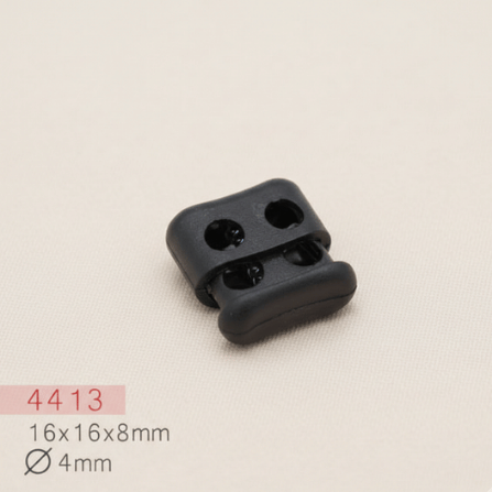 Baycar 4413 Kompakt Dikdörtgen Siyah Stoper, 16 × 16 × 8 mm, Ø 4 mm kordon geçişi