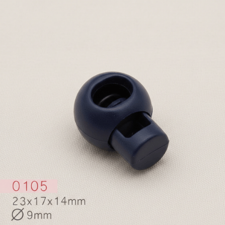 Baycar 0105 Küresel Lacivert Stoper, 23 × 17 × 14 mm, Ø 9 mm kordon geçişi